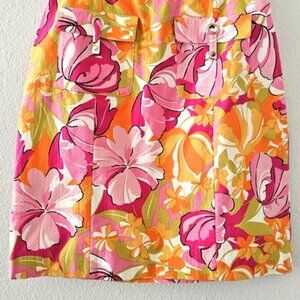 floral skirt pink orange A-line spring colorful
